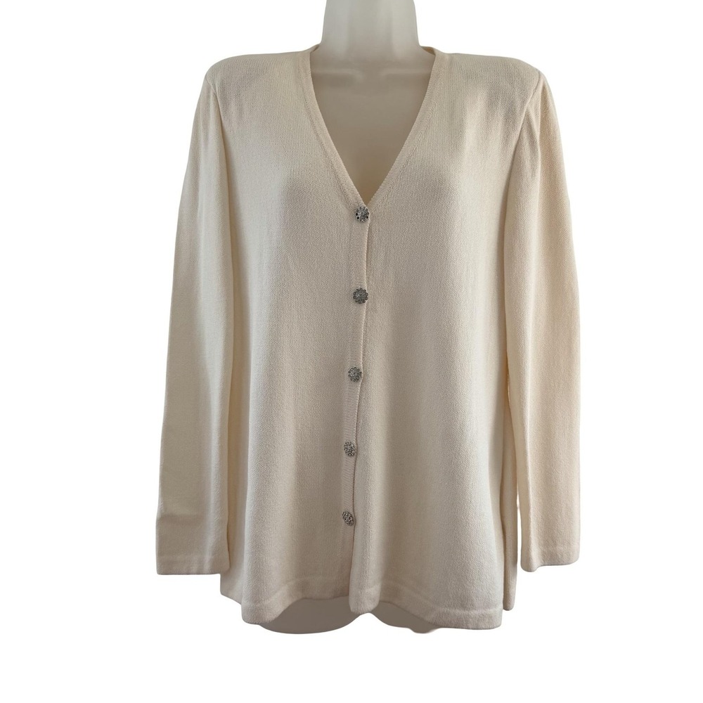 St‎ John Evening Cardigan Sweater Womens 6 White Rhinestone Buttons Made USA